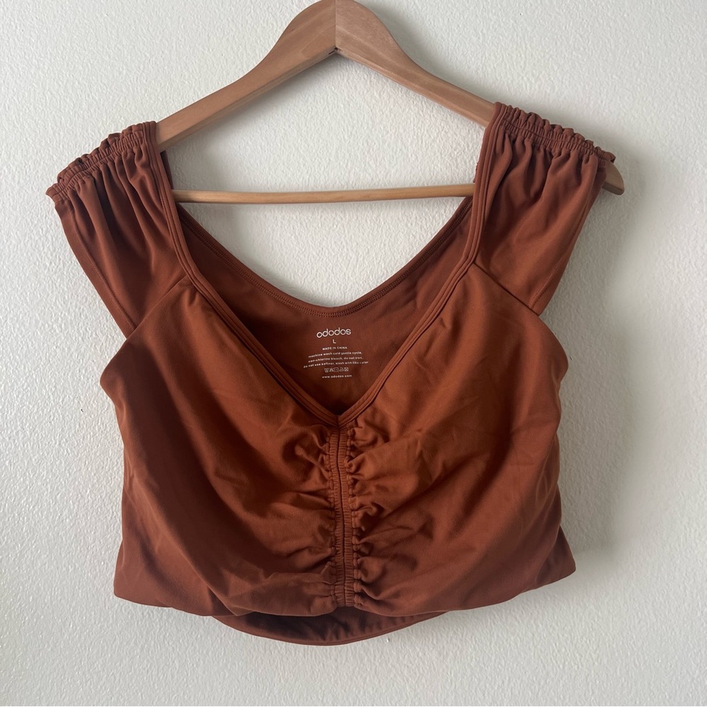 Ododos L Women's Brown Cropped V-Neck Tank Bra Top Cinched